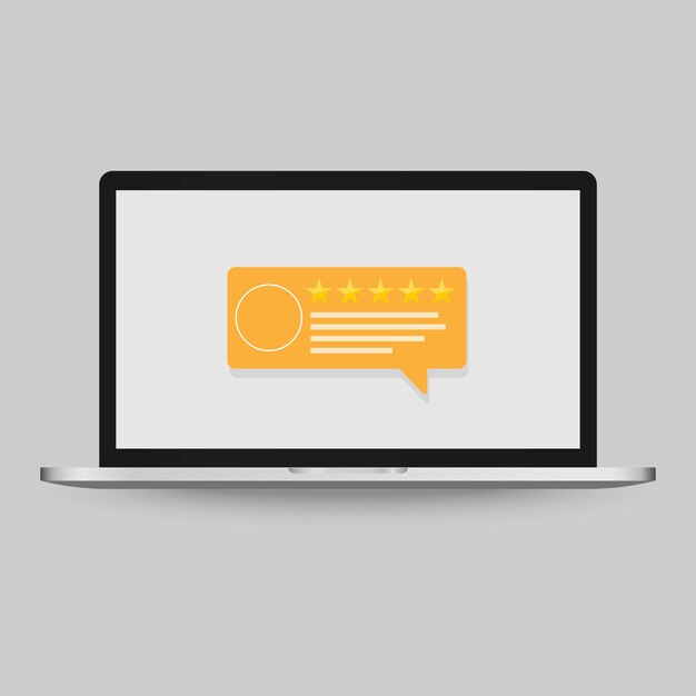 Evaluación de calificación en línea comentarios testimonios de experiencia discursos de burbuja en el vector de computadora