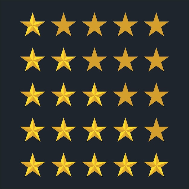 Evaluación de la calificación de productos de clientes de cinco estrellas para aplicaciones y sitios web Icono de cinco estrellas Vector