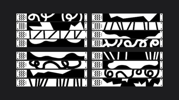 Event Wristband Vector Bundle una animada mezcla de diseños de pulseras elegantes para festivales de música, vida nocturna, zonas VIP, acceso del personal y ocasiones de marca, colores llamativos y formas modernas.