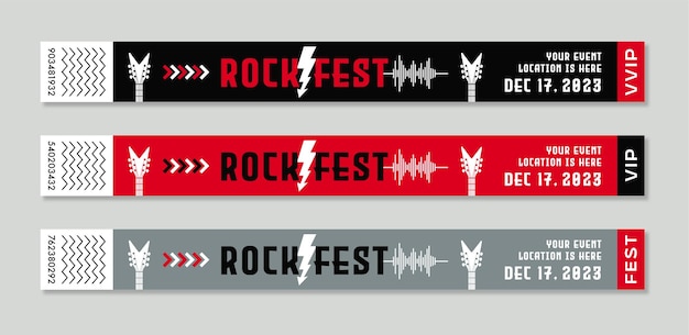 Evento de pulsera moderno y colorido para la plantilla del festival de rock de entrada