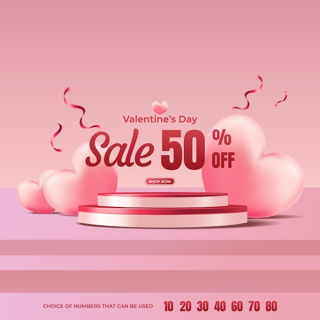 Evento de san valentín venta podio etapa amor corazón ilustración lindo color rosa para el evento de san valentín