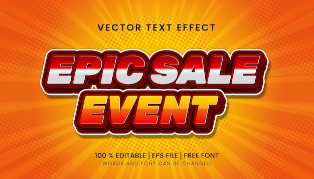 Evento de venta épica efecto de texto editable en el fondo de la explosión solar