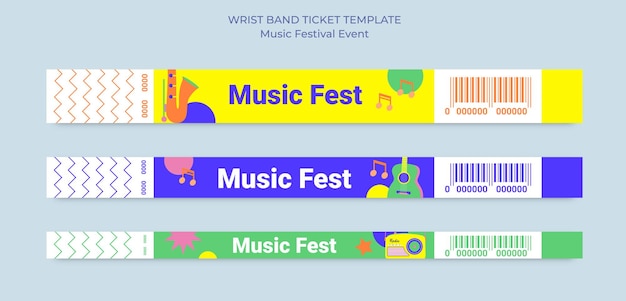 Eventos de festival de música de plantilla de boleto de muñequera