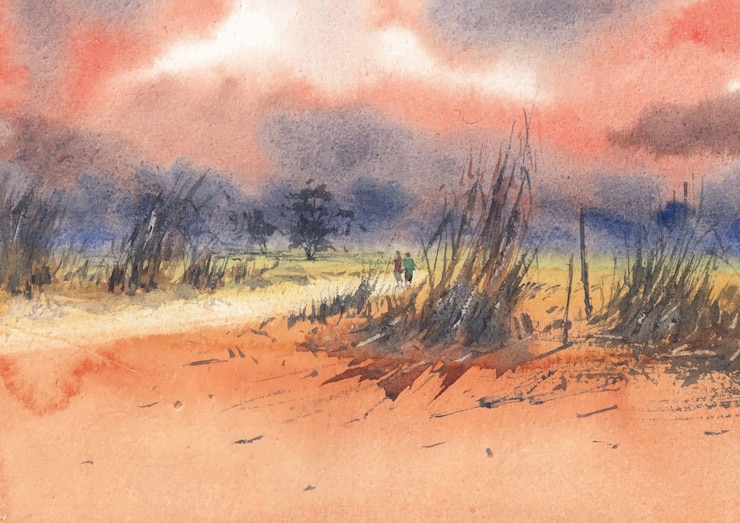 Evining resplandor naturaleza pintura paisaje acuarela