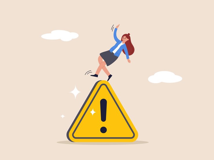Vector evite el concepto de peligro precaución por error riesgo comercial o prevención de fallas de advertencia de problemas