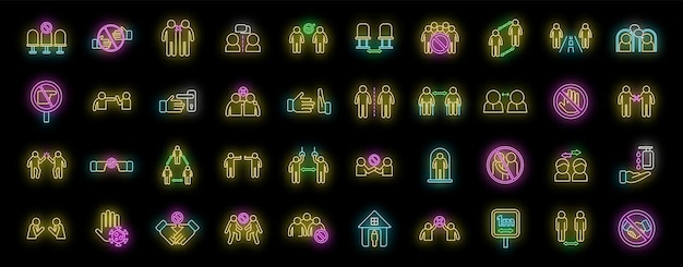 Evite los iconos de contacto establecer neón vectorial