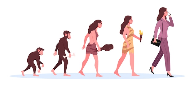 Evolución de la mujer. De mono a empresaria. Desarrollo historico.