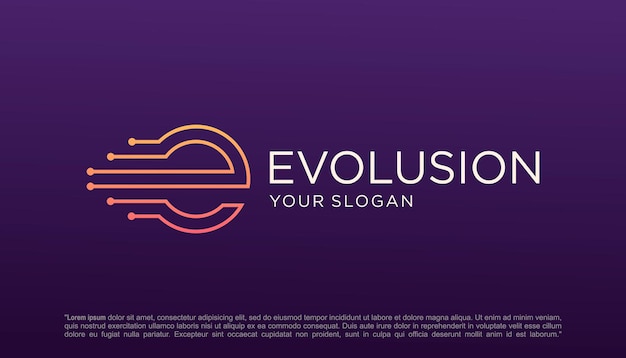 Evolución de símbolo de diseño de logotipo de movimiento de letra E para tecnología digital