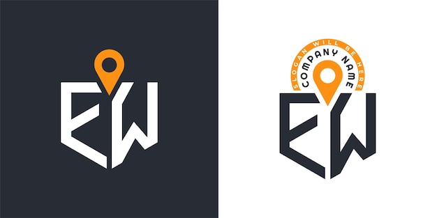 EW Lugar Logo Bundle Carta EW Logo Iconos de doble vector para el reclutamiento y la navegación
