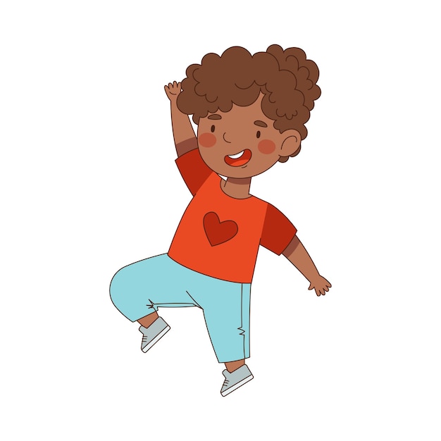 Exaltada chica afroamericana con cola de caballo saltando con alegría expresando emoción y felicidad Ilustración vectorial