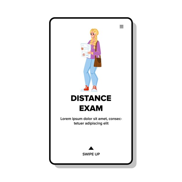 Examen a distancia Chica Estudiante Aprobado Vector de éxito