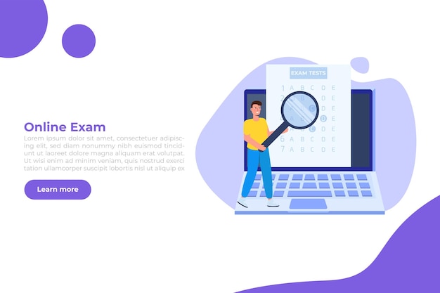 Vector examen o prueba en línea elerning internet quiz concepto de hoja de respuestas de prueba de educación en línea