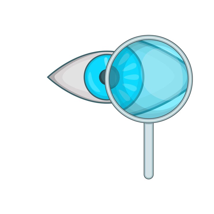 Vector examen ocular y icono de lupa ilustración de dibujos animados del icono vectorial de lupa para el diseño web