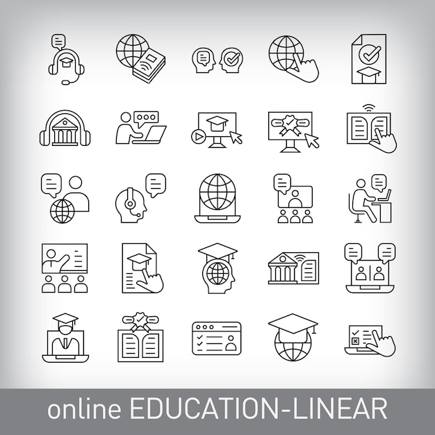 Examen simulado de graduation cap libro en línea video y certificado lineal 25 iconos de educación en línea lineal