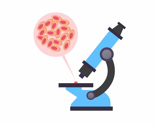 Vector examinar las células sanguíneas en un microscopio h ilustración vectorial de investigación de laboratorio químico