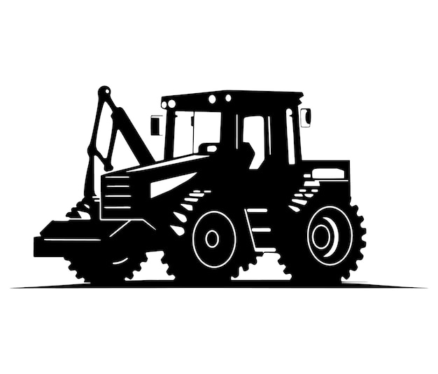 Excavadora aislada en blanco Ilustración vectorial del tractor Vector de excavadora en silueta