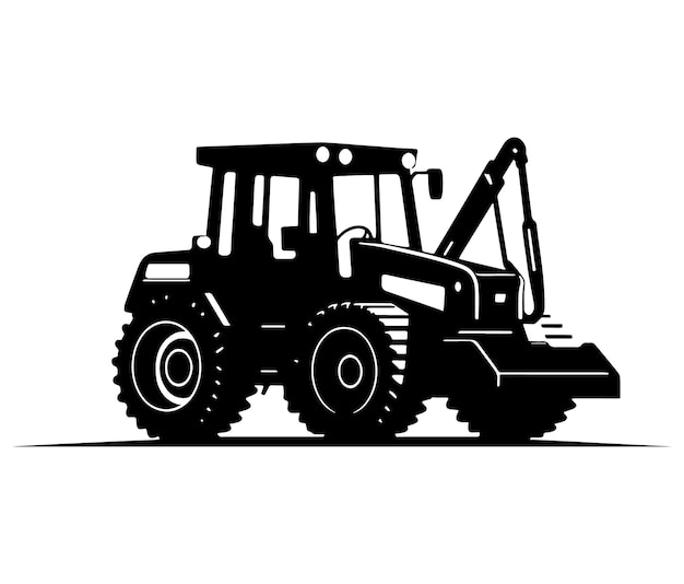 Excavadora aislada en blanco Ilustración vectorial del tractor Vector de excavadora en silueta