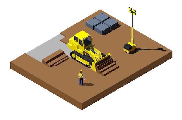 Excavadora amarilla en el sitio de construcción