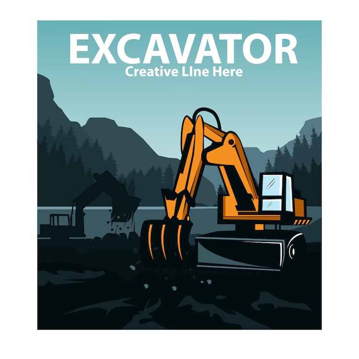 Excavadora en las colinas