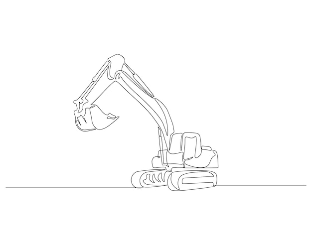 Excavadora de dibujo continuo de una línea Ilustración de dibujo de una línea de la excavadora Concepto de equipo pesado de una sola línea Esbozo editable