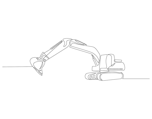 Excavadora de dibujo continuo de una línea Ilustración de dibujo de una línea de la excavadora Concepto de equipo pesado de una sola línea Esbozo editable