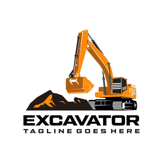 Excavadora logo diseño vector plantilla retroexcavadora ilustración