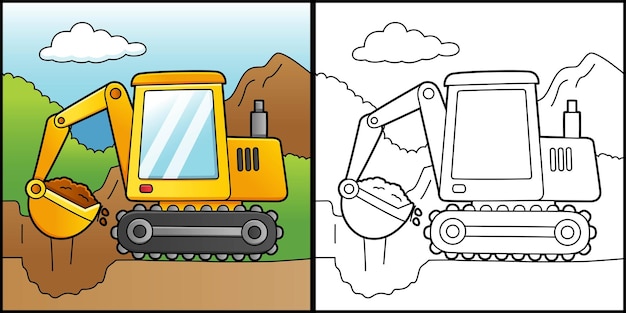 Vector excavadora página para colorear vehículo ilustración