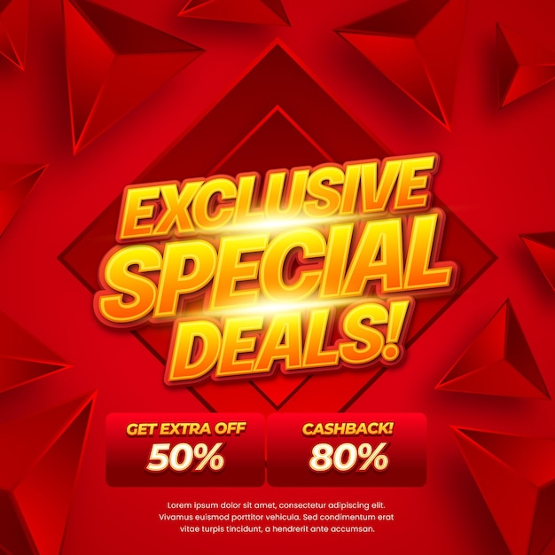 Exclusivo día de compras ofertas de descuento de venta Gradiente rojo Efecto de texto editable Banner de prisma realista