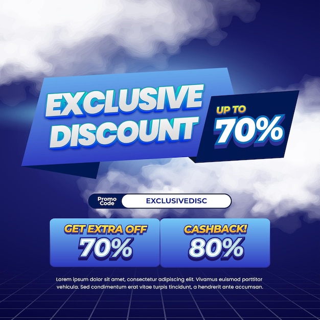Exclusivo día de compras ofertas de descuento de venta con véctor de banner de etiqueta de insignia de gradiente azul oscuro