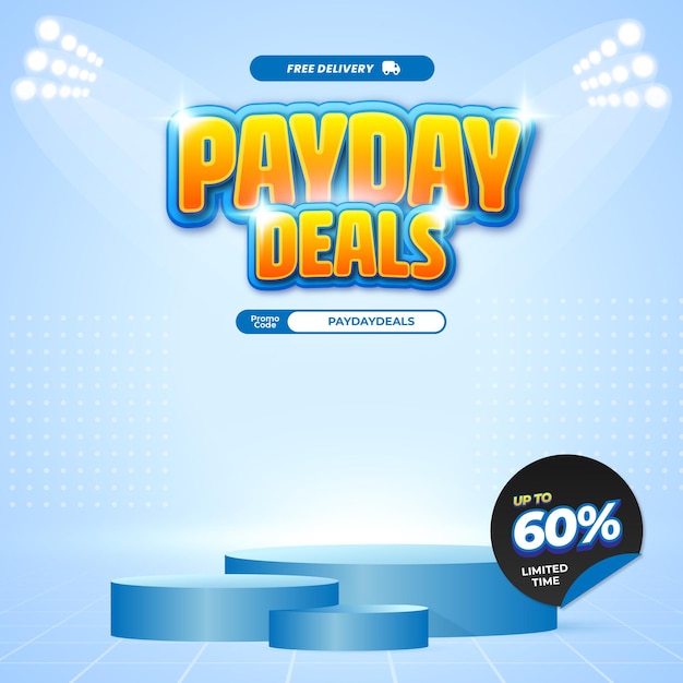 Exclusivo para el día de pago Ofertas de descuento de ventas Texto editable Banner de gradiente azul claro