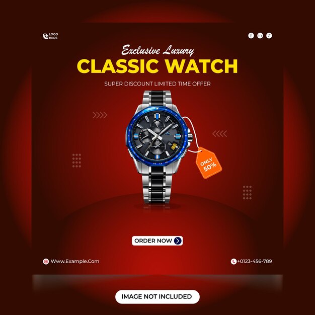 Exclusivo Ventas de relojes clásicos publicación en las redes sociales Oferta de venta mega de relojes inteligentes por tiempo limitado