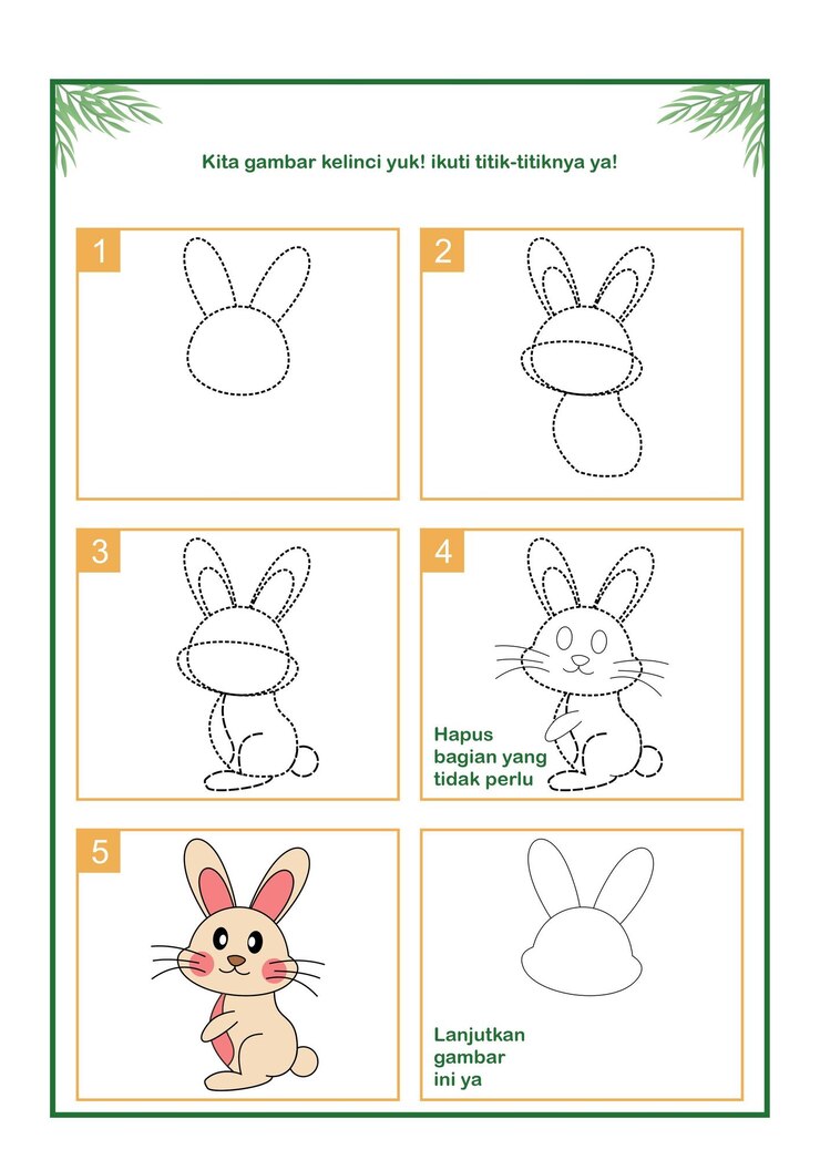 Vector exercicio de dibujo de conejo hoja de trabajo 1 para preescolar