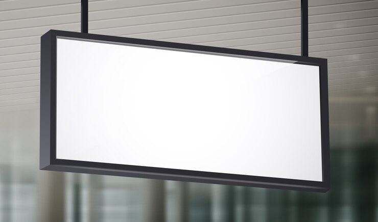 Vector exhibición de carteles colgantes en blanco para publicidad