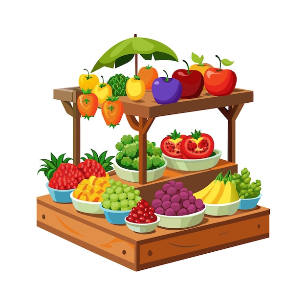 una exhibición de frutas que incluye un ramo de frutas