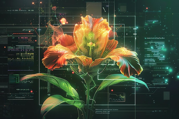 Exhibición de la interfaz de usuario HUD de plantas verdes bajas en 3D Problemas de ecología de la línea de puntos del triángulo poligonal futuro