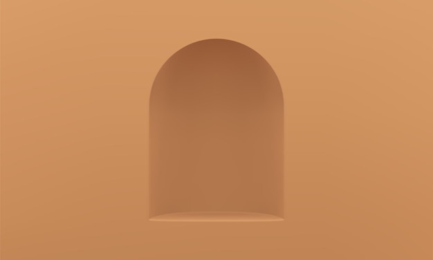 Exhibición de museo de pedestal de arco 3d agujero curvo beige en la base de la pared para el vector de presentación