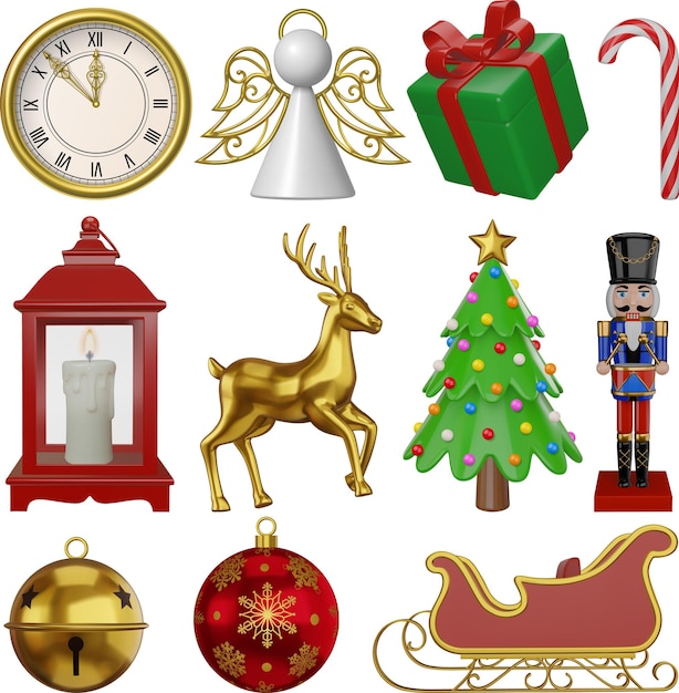 una exhibición de Navidad con un ciervo y un reloj con un árbol de Navidad en el fondo