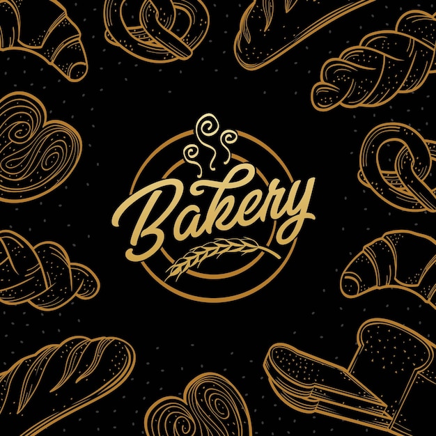 Exhibición de panadería y diseño de fondo negro