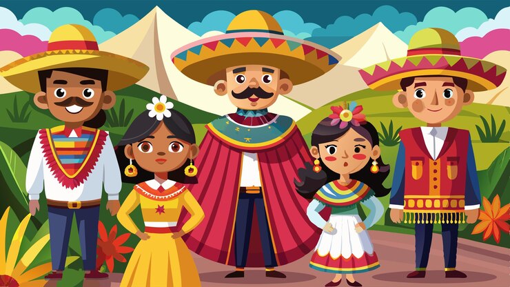 Vector exhibición de ropa tradicional diseños de ilustraciones vectoriales de dibujos animados
