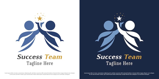 El éxito trabajo en equipo diseño de logotipo ilustración vector silueta personas empresa trabajador líder senior