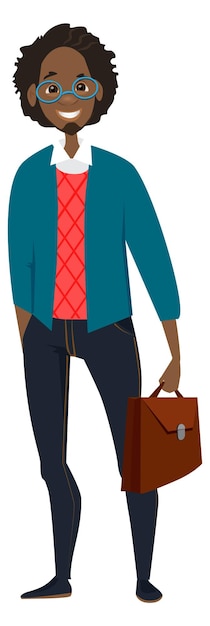 Exitoso personaje masculino smart black guy con maletín