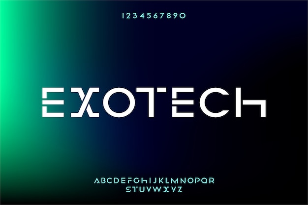 Exotech, una fuente abstracta futurista del alfabeto con el tema de la tecnología. diseño moderno de tipografía minimalista