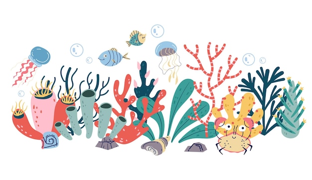 Exótico arrecife de coral cubierta sin costura bandera concepto de vida natural bajo el agua