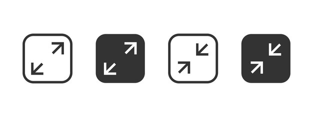 Expand icon Diagonal arrows indicating fullscreen or minimize action button vector illustration Resize or toggle screen view symbol Windowed and fullscreen mode sign Display adjustment pictogram