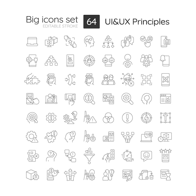 Experiencia de usuario y principios de diseño de interfaz Conjunto de iconos grandes lineales
