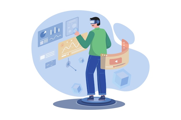 Experiencias de hombres de negocios del mundo virtual del metaverso para el futuro de los negocios