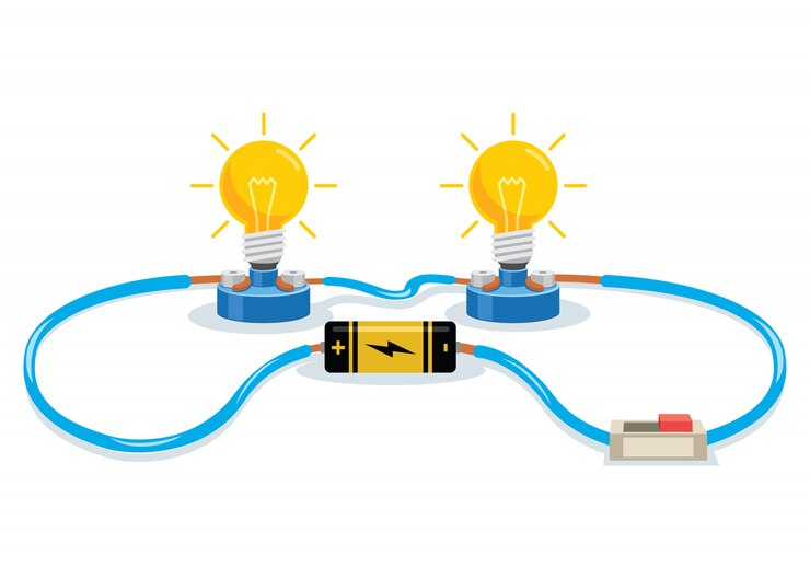 Vector experimento de circuito eléctrico simple para educación infantil