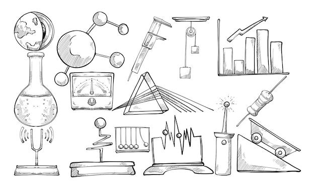 Vector experimento de física colección dibujada a mano