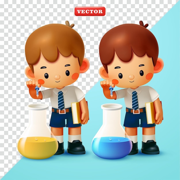 Experimentos de escolares con vector de vaso 3D adecuado para elementos educativos y de diseño