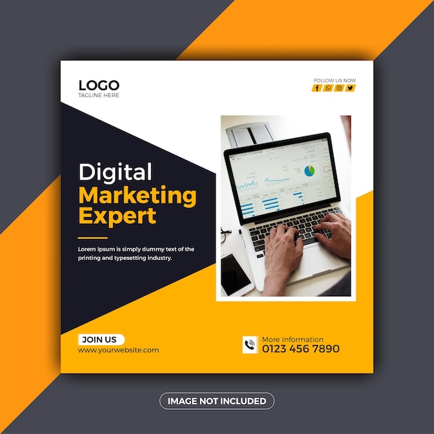 Experto en marketing digital y plantilla de banner cuadrado de publicación de redes sociales corporativas Vector Premium